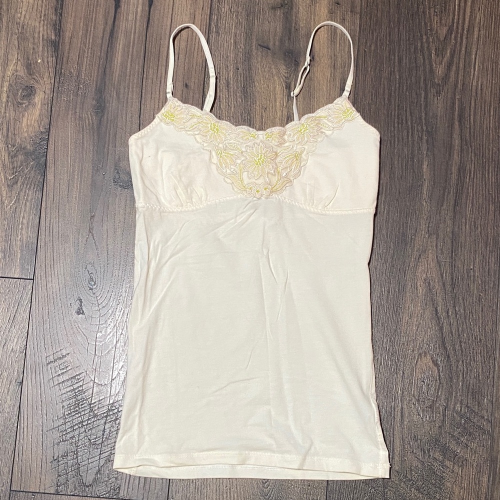 American Eagle Outfitters Cream Camisole with Yellow Embroidery